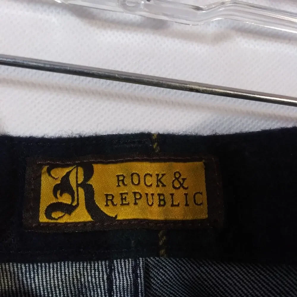 Rock & Republic Dark Straight Cosbie Jean Green Blue Plaid Detail Size 29